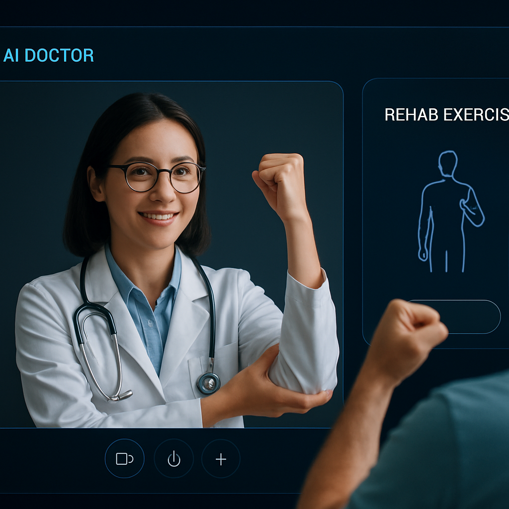 AI doctor avatar guiding a patient through recovery exercises